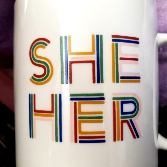 NEW Room Essentials Stoneware Mug "She / Her" Preferred Pronoun Pride LGBT White - Picture 3 of 5